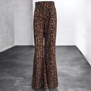 Lucky Blessed Leopard Snap Flare Pants Women Medium Y2K Retro Western Style Look